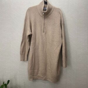 Old Navy Long Sleeve Shaker 1/4 Zip Ribbed Beige Sweater Dress Womens Size 2X